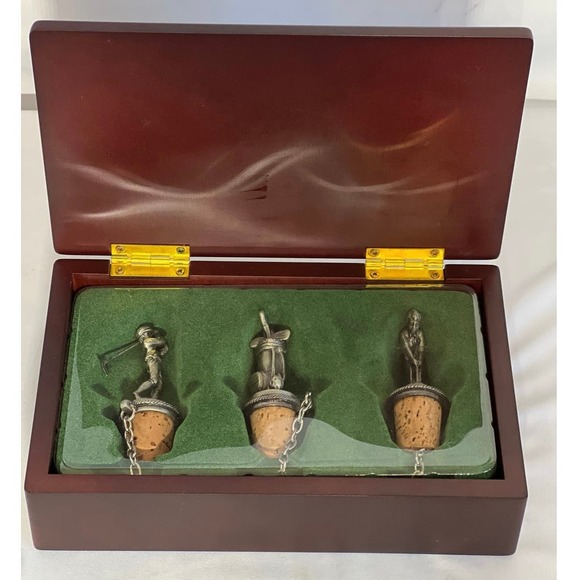 New Without Tags Golfer 3 Stopper Redwood Stained Presentation box 19th Hole - Picture 1 of 10